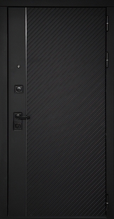 Металлическая дверь с черными панелями МДФ и вертикальным молдингом